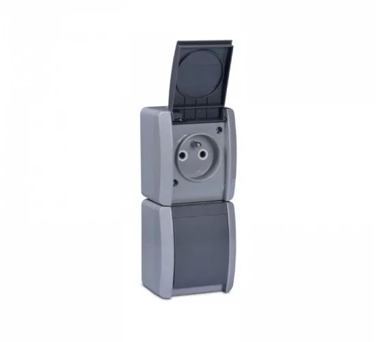 Двоен контакт пком вертикален открит монтаж сив IP54 Nora Mutlusan.png